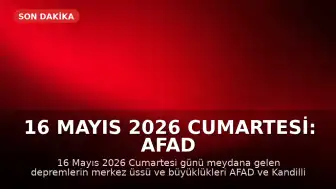 16 Mayıs 2026 Cumartesi: AFAD ve Kandilli Son Depremler Listesi