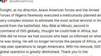 ABD Başkanı Trump: DEAŞ'ın Küresel İkinci Komutanı Öldürüldü