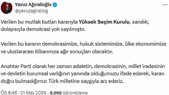 Ağıralioğlu: YSK Kararıyla Demokrasi Yok Sayılmıştır