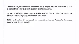 Dışişleri Bakanlığı'ndan Pakistan'daki Terör Saldırısına Kınama