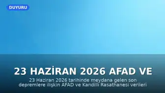 23 Haziran 2026 AFAD ve Kandilli Rasathanesi Son Deprem Verileri