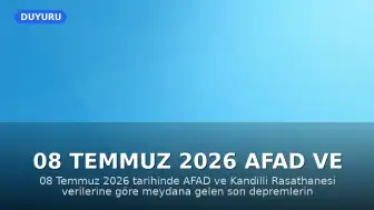 08 Temmuz 2026 AFAD ve Kandilli Verilerine Göre Son Depremler