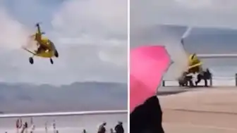 Çin'de Hafif Hava Aracı Sahildeki İnsanların Üzerine Düştü