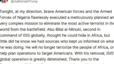 ABD Başkanı Trump: DEAŞ'ın Küresel İkinci Komutanı Öldürüldü