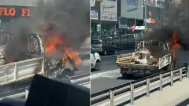 Bahçelievler'de Seyir Halindeki Kamyonet Alev Aldı