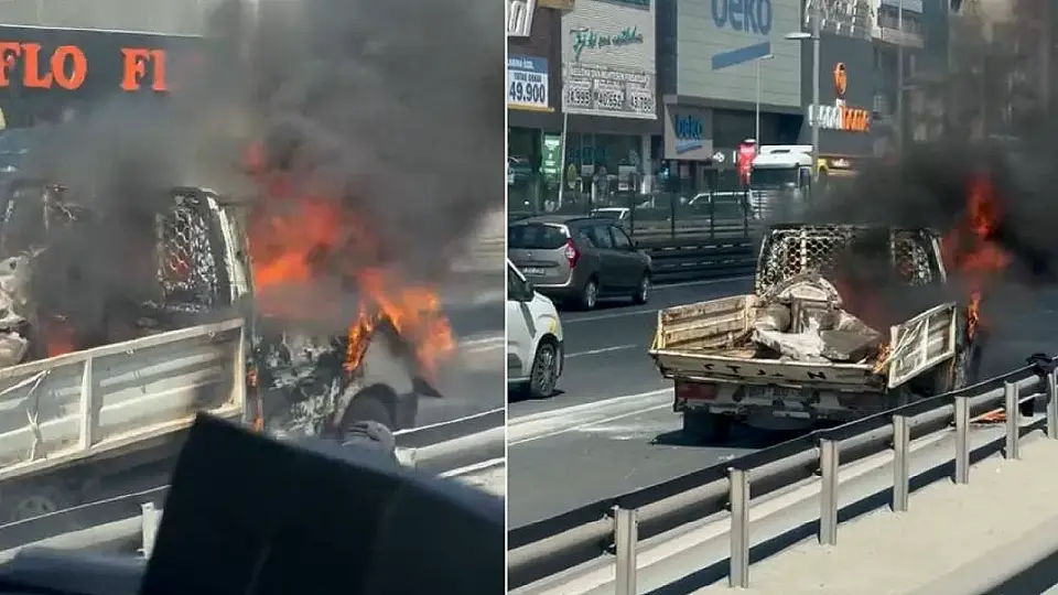 Bahçelievler'de Seyir Halindeki Kamyonet Alev Aldı