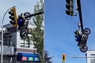 Kanada'da Trafik Kazası: Motosiklet Trafik Lambasında Asılı Kaldı