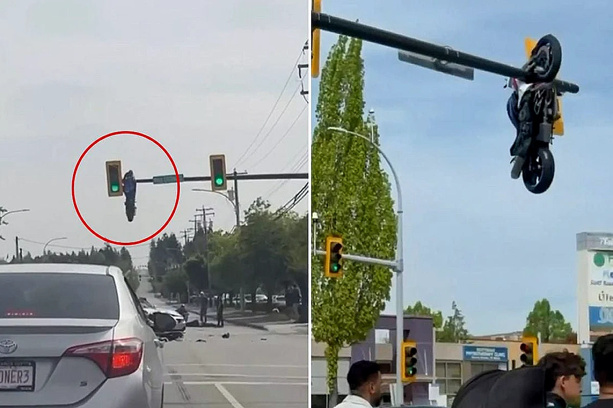 Trafik ışığında asılı kalan motosiklet şaşkınlık yarattı