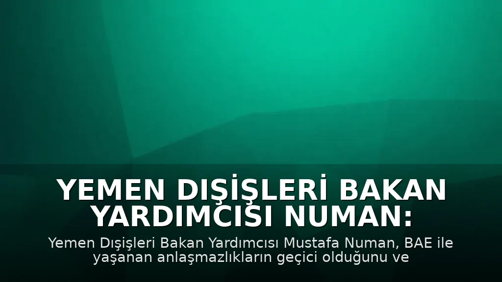 Yemen Dışişleri Bakan Yardımcısı Numan: BAE ile Anlaşmazlıklar Geçici